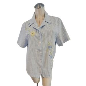 3/$25 Alfred Dunner Size 14 Blue and White Striped Shirt Seersucker